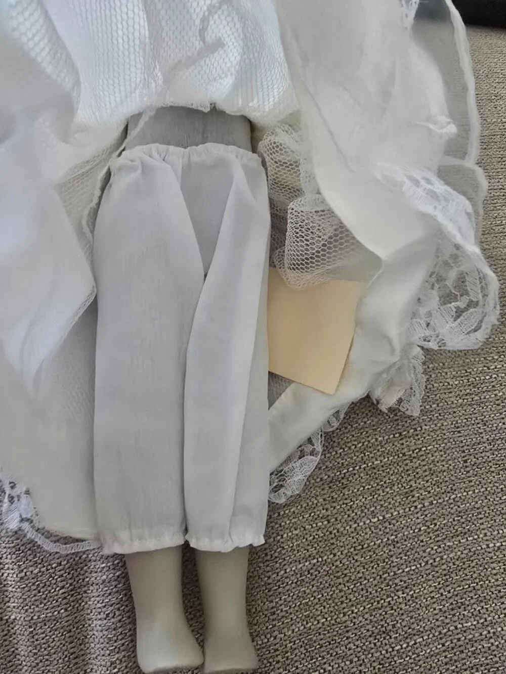 Porcelain Doll with White Dress and purse EUC